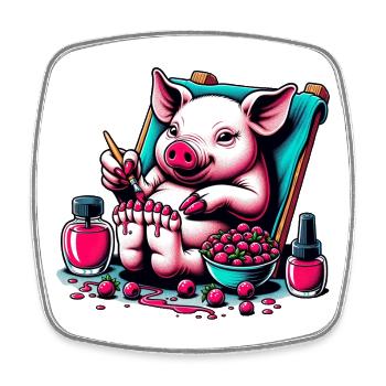 Piggy Pedicure with Berry Red Polish - Square fridge magnet - white - Front