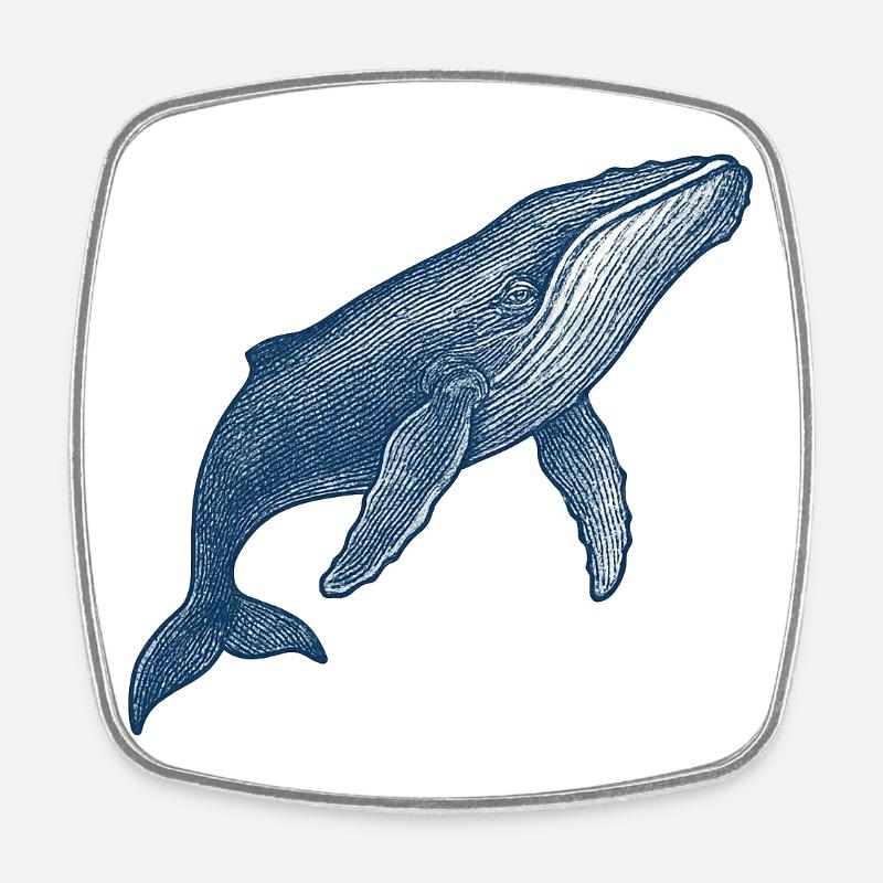 Illustration stylisée de baleine bleue - Magnet carré - blanc