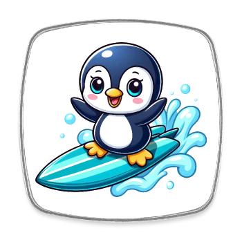 Mignon pingouin surfeur kawaii planche de surf été - Magnet carré - blanc - Devant