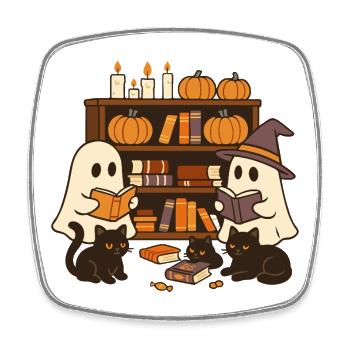 Les fantômes d'Halloween lisent des livres - Magnet carré - blanc - Devant