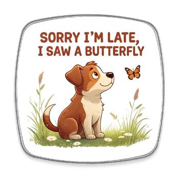 Humorous dog motif with butterfly - Square fridge magnet - white - Front