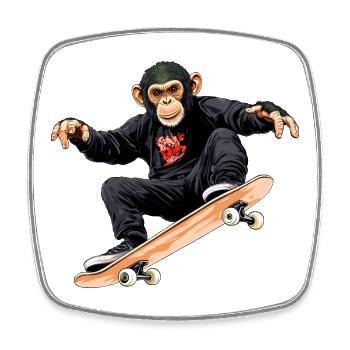 Skateboard singe - Magnet carré - blanc - Devant