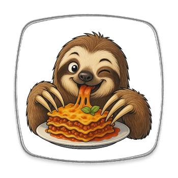Süßes Faultier mit Lasagne Cartoon Comic Freude - Viereckiger Kühlschrankmagnet - Weiß - Vorne