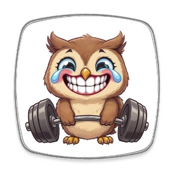 Starke Eule mit Hantel Fitness Workout Cartoon - Viereckiger Kühlschrankmagnet - Weiß - Vorne