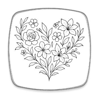 Florales Herzmuster, Blumenranke filigran - Viereckiger Kühlschrankmagnet - Weiß - Vorne