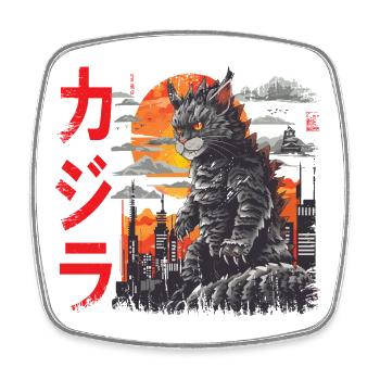 Japanische Monster Katze Mieze - Viereckiger Kühlschrankmagnet - Weiß - Vorne