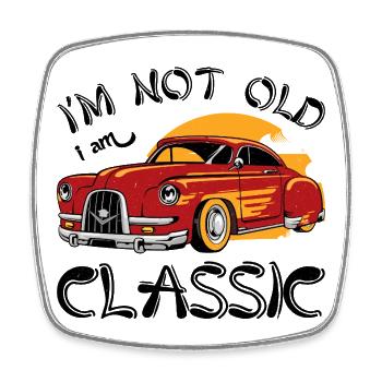 Vintage Red Car with Sunset Design - Square fridge magnet - white - Front