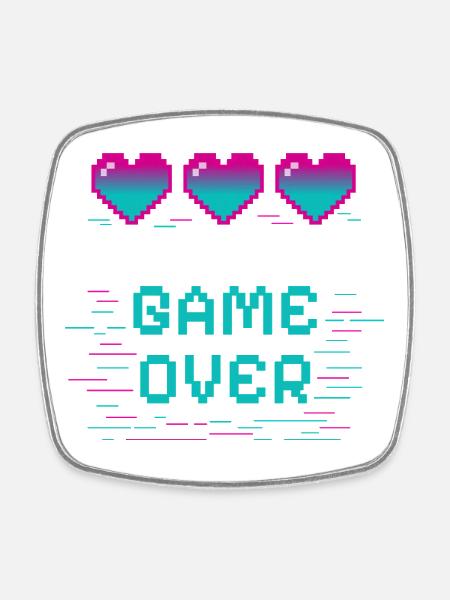 Retro Pixel Heart with gaming motif - Square fridge magnet - white