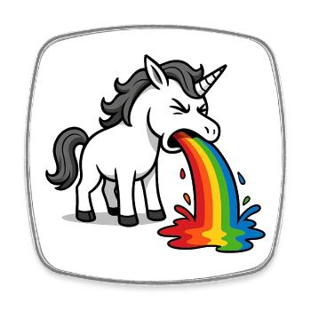 Licorne vomissante - Conception arc-en-ciel amusante - Magnet carré - blanc - Devant