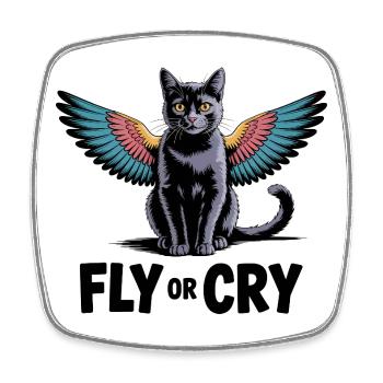 Fliege oder rufe Katze - Viereckiger Kühlschrankmagnet - Weiß - Vorne