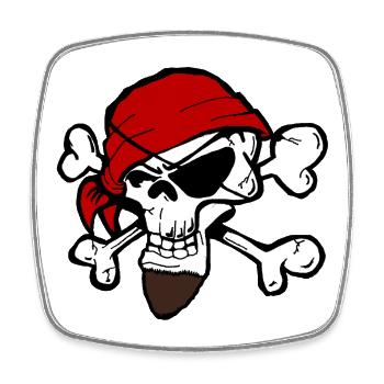 Tête de squelette de pirate avec bandana rouge - Magnet carré - blanc - Devant