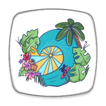 Tropical Ocean Wave with Palms – Summer Art - Square fridge magnet - white - Front