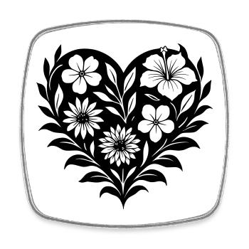 Blumenherz - Blumenmuster Herz auf Schwarz - Viereckiger Kühlschrankmagnet - Weiß - Vorne