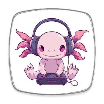 Fantasy creation of a cute axolotl gamer - Square fridge magnet - white - Front