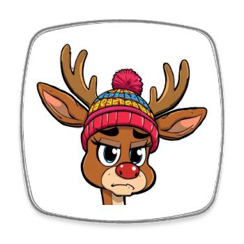 Personnage de renne mignon avec casquette - Magnet carré - blanc - Devant