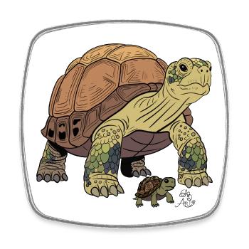 Detailed turtle with cub - Square fridge magnet - white - Front