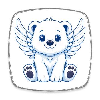 Cute Polar Bear Angel Cartoon with Wings Joy - Square fridge magnet - white - Front