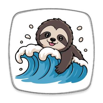 Sloth Surf on Ocean Wave - Square fridge magnet - white - Front