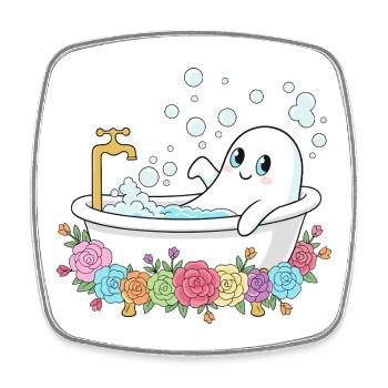 Funny ghost in the flower bath - Square fridge magnet - white - Front