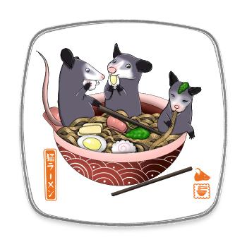 Opossum Mangeant Ramen T-shirt drôle - Magnet carré - blanc - Devant