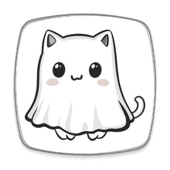 Katze Halloween Geist - Viereckiger Kühlschrankmagnet - Weiß - Vorne