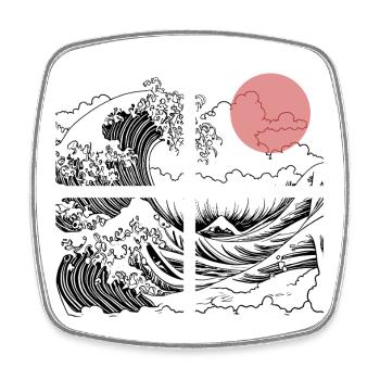 Soleil nocturne sur les vagues sur l’océan - Magnet carré - blanc - Devant