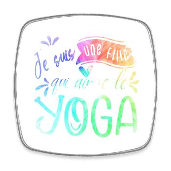 Fille qui aime yoga en aquarelle pastel - Magnet carré - blanc - Devant