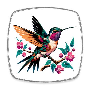 Vibrant Hummingbird on Blooming Branch - Square fridge magnet - white - Front