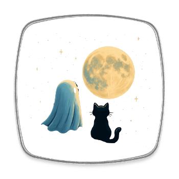 Moonlit Night: Ghost and Cat - Square fridge magnet - white - Front