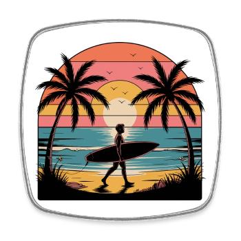 Sunset surfer on the beach - Square fridge magnet - white - Front