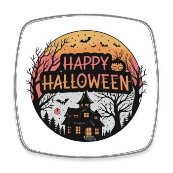 Halloween Haunted Circular Yellow Orange - Square fridge magnet - white - Front