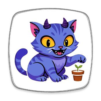 Blue cat leprechaun with plant - Square fridge magnet - white - Front