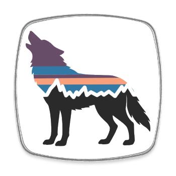 Wolf Dog Mountain Landscape Forest Hiking Silhouette - Square fridge magnet - white - Front