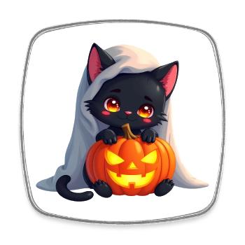 Halloween Katze mit Halloween Kürbis - Viereckiger Kühlschrankmagnet - Weiß - Vorne