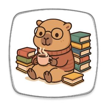 Capybara Bookworm – Livres et café ☕📚 - Magnet carré - blanc - Devant