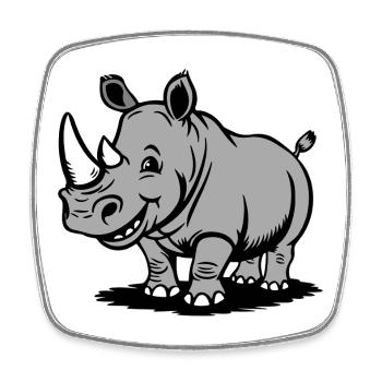 Dessin animé de rhinocéros drôle dans le style gris - Magnet carré - blanc - Devant