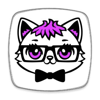 Katze Nerd Streber Brille Fliege Pink Haare Geek - Viereckiger Kühlschrankmagnet - Weiß - Vorne