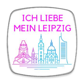 Ich liebe mein Leipzig Neon Skyline - Viereckiger Kühlschrankmagnet - Weiß - Vorne