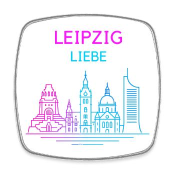 Leipzig Neon Skyline Liebe - Viereckiger Kühlschrankmagnet - Weiß - Vorne