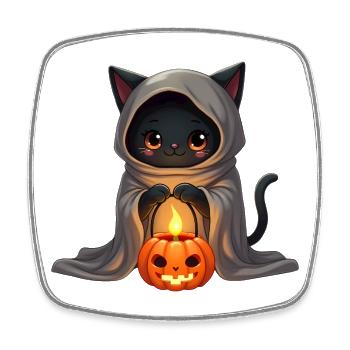 Halloween Katze mit Halloween Kürbis - Viereckiger Kühlschrankmagnet - Weiß - Vorne