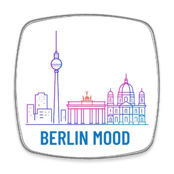 Berlin Mood Neon Skyline - Square fridge magnet - white - Front