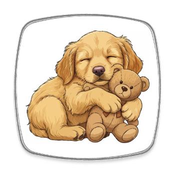 Chiot Golden Retriever avec ours en peluche - Magnet carré - blanc - Devant