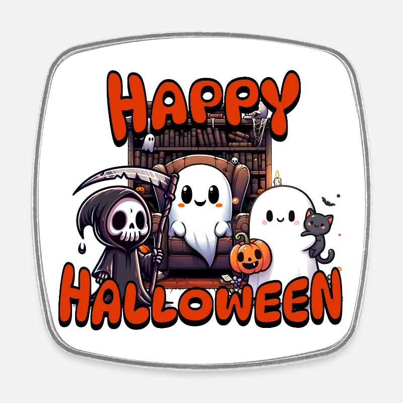Cute Ghosts Halloween Scene with Pumpkin - Square fridge magnet - white