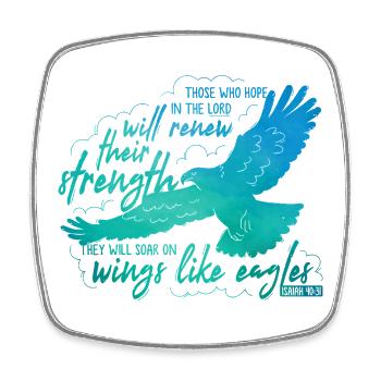 Isaiah 40 31 - soar on wings like eagles Lettering - Square fridge magnet - white - Front
