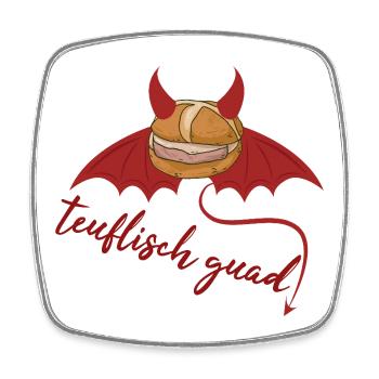 Devilishly cool Bavarian Leberkäs design - Square fridge magnet - white - Front