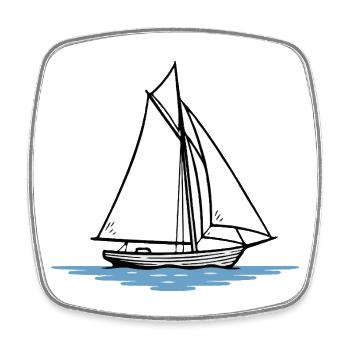 Minimalistische Segelboot-Silhouette - Viereckiger Kühlschrankmagnet - Weiß - Vorne