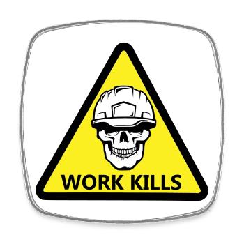 Danger Work, Kill sign with a helmeted skull - Square fridge magnet - white - Front