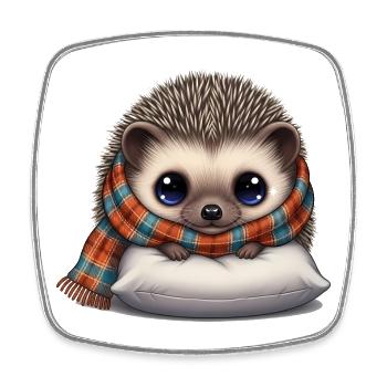 Cuddly hedgehog with scarf - Square fridge magnet - white - Front