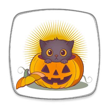 Halloween Cat in the Pumpkin: Sweet Scary Fun - Square fridge magnet - white - Front