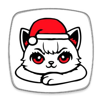 Cat Confident Santa Hat Cute Kitten - Square fridge magnet - white - Front